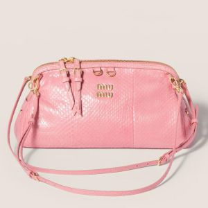 Miu Miu Caprice Clutch in Pink Watersnake Leather