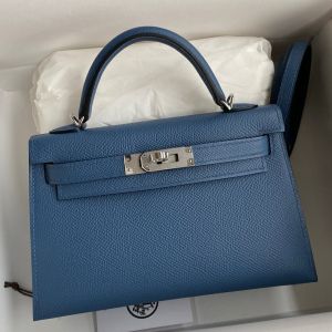 Hermes Mini Kelly II Sellier Handmade Bag in Blue Agate Epsom Calfskin