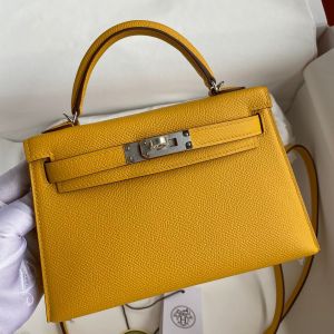 Hermes Mini Kelly II Sellier Handmade Bag in Jaune Ambre Epsom Calfskin