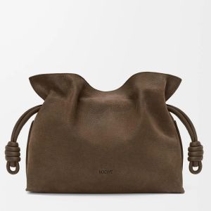 Loewe Flamenco Medium Clutch Bag in Tundra Grained Nubuck