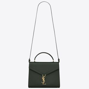 Saint Laurent Cassandra Medium Top Handle Bag in Green Grained Leather