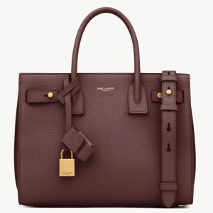 Saint Laurent Supple Sac De Jour Baby Bag in Bordeaux Grained Leather