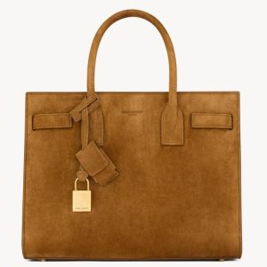 Saint Laurent Sac De Jour Baby Bag in Brown Suede Calfskin